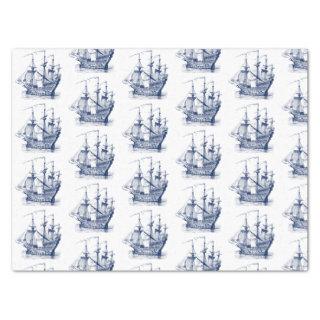 Navy-Blue Vintage Wind Sailing Boat Pattern Tissue Paper