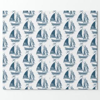 Navy-blue vintage wind sailing boat pattern wrappi