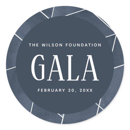 Navy Blue Watercolor Geometric Gala Classic Round Sticker