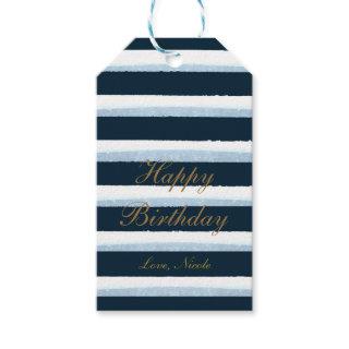 Navy Blue Watercolor Stripes Elegant Chic Gift Tag