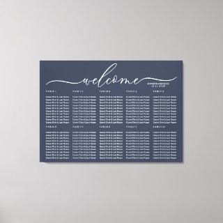 Navy Blue Wedding Welcome Seating Table Numbers Canvas Print