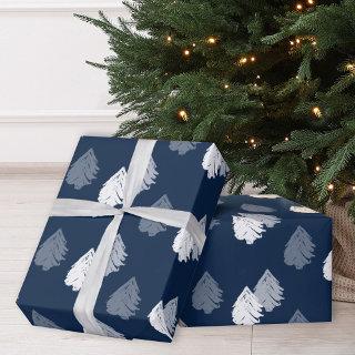 Navy Blue White Christmas Tree Pattern