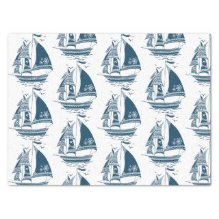 Navy-Blue Wind Sailing Boat Pattern Tissue Paper