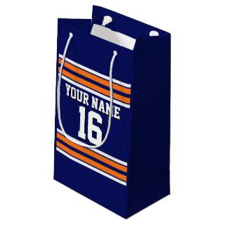 Navy Blue with Orange White Stripes Team Jersey Small Gift Bag