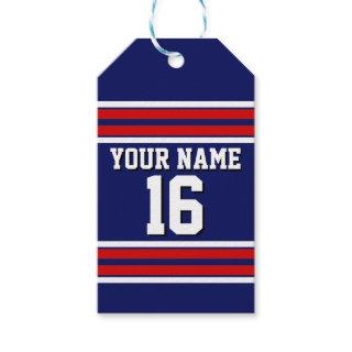 Navy Blue with Red White Stripes Team Jersey Gift Tags