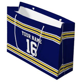 Navy Blue with Yellow White Stripes Team Jersey Large Gift Bag