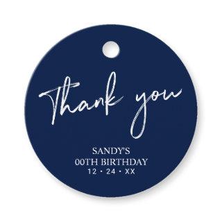 Navy Brush Script Birthday Party Thank you Favor Tags