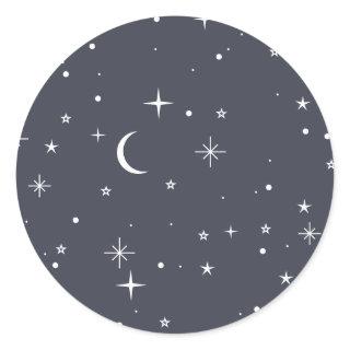 Navy Celestial Pattern Classic Round Sticker