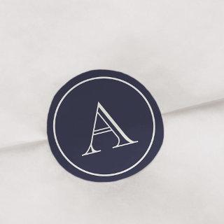 Navy & Cream Block Initial Monogram Classic Round Sticker