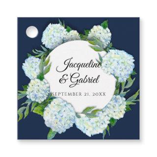 Navy Floral White Hydrangea Leaf Greenery Wedding Favor Tags