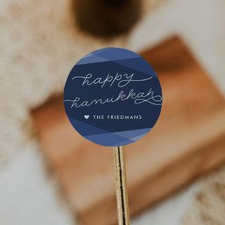Navy Geo Script | Happy Hanukkah Classic Round Sticker