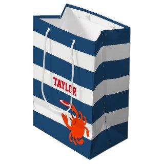 Navy Nautical Frisbee Crab Personalized Medium Gift Bag