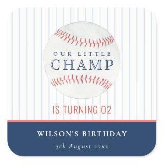 Navy Our Little Champ Baseball Any Age Birthday Square Sticker
