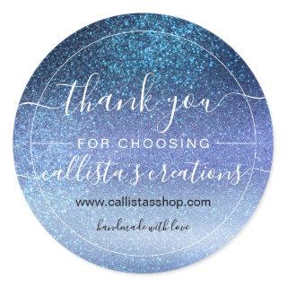 Navy Pastel Blue Triple Glitter Ombre Thank You Classic Round Sticker