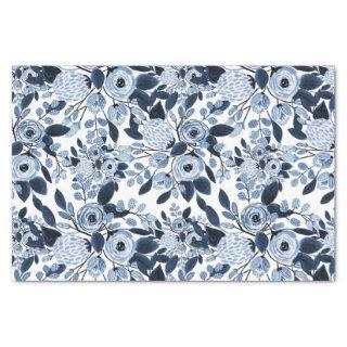 Navy Pastel Blue Watercolor Floral Pattern Tissue Paper