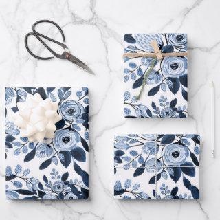 Navy Pastel Blue Watercolor Floral Pattern  Sheets