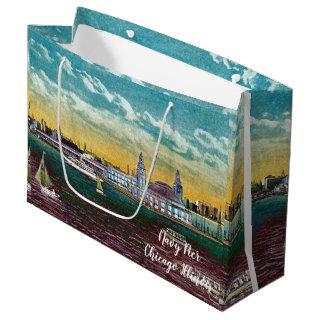 Navy Pier From Lake  Chicago 1920's Watercolor Art Large Gift Bag