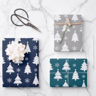 Navy, Teal & Silver Winter Christmas Tree Pattern  Sheets