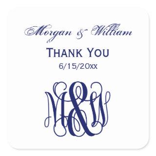 Navy Vine Script Monogram B&G DIY BG Square Sticker