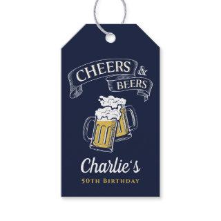 Navy Yellow Cheers And Beers Any Age Birthday Gift Gift Tags