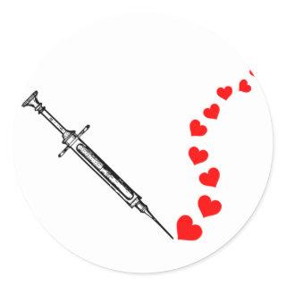 Needle Hearts (black) Classic Round Sticker