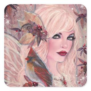 Neira Fairy with cardinal By Renee Lavoie  Square Sticker