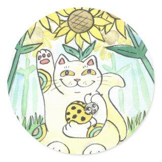 Neko Cat with The Lucky Ladybug: Ms. Sunflower Classic Round Sticker