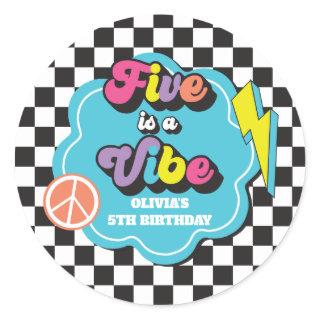 Neon 90s Retro Five is a Vibe 5th Birthday Classic Round Sticker
