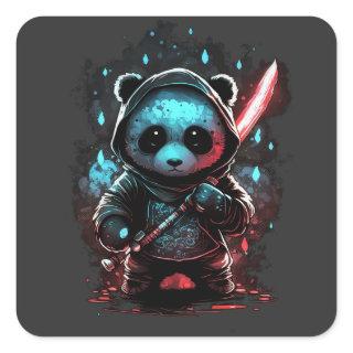 Neon colored ninja panda square sticker