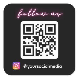 Neon Follow Us on Instagram QR Code Social Media Square Sticker