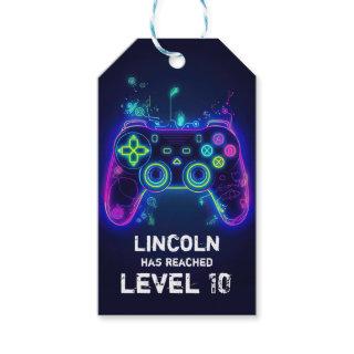 Neon Gamer Arcade Video Game Level Up Birthday Gift Tags