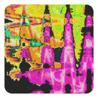 Neon Glitch Abstract Art Poster Print Square Sticker