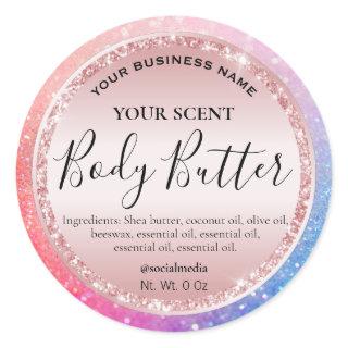 Neon Glitter Rose Gold Body Butter Labels