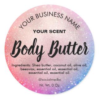 Neon Glitter Rose Gold Body Butter Labels