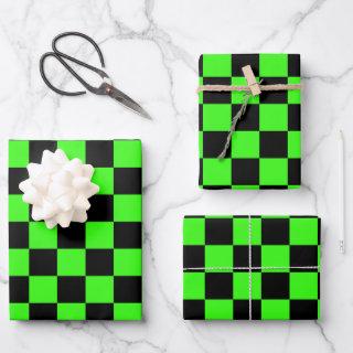 Neon Green Black Checkered Checkerboard Vintage  Sheets
