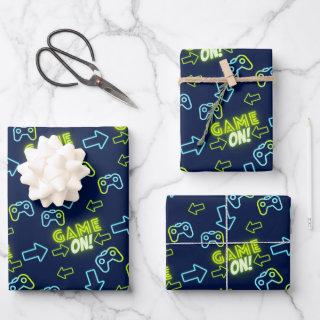 Neon Green Glow Dark Blue Game On Controller Gamer  Sheets