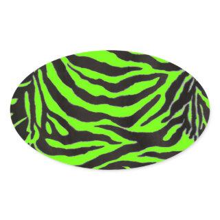 Neon Green Zebra Skin Texture Background Oval Sticker