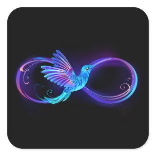 Neon Infinity Symbol with Glowing Hummingbird Square Sticker