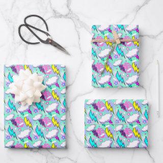 Neon Lightning Bolts & Stars Pattern  Sheets