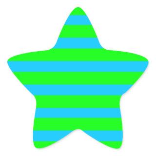 Neon Lime Green and Teal Blue Stripes Star Sticker