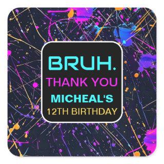 Neon Paint Splatter 12th Birthday Party Square Sticker