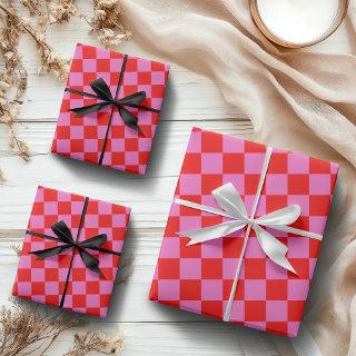 Neon Pink and Red Checkered Checkerboard Vintage  Sheets