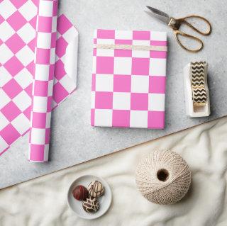 Neon Pink and White Checkered Checkerboard Vintage