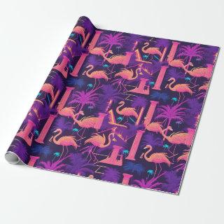 Neon Pink Flamingo Palm Trees Vaporwave Aesthetic