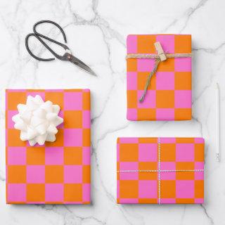 Neon Pink Orange Checkered Checkerboard Vintage  Sheets