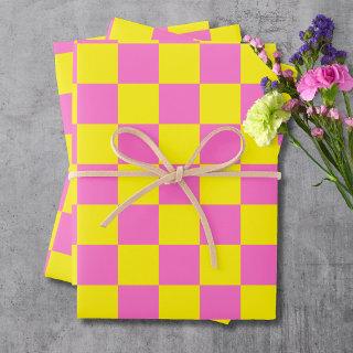 Neon Pink Yellow Checkered Checkerboard Vintage  Sheets