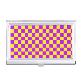 Neon Purple Yellow Checkered Checkerboard Vintage Business Card Case