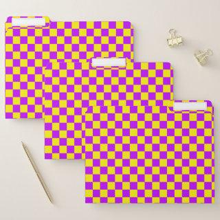Neon Purple Yellow Checkered Checkerboard Vintage File Folder