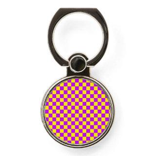 Neon Purple Yellow Checkered Checkerboard Vintage Phone Ring Stand