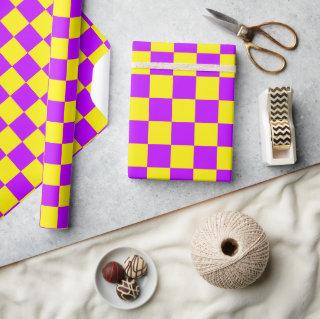 Neon Purple Yellow Checkered Checkerboard Vintage